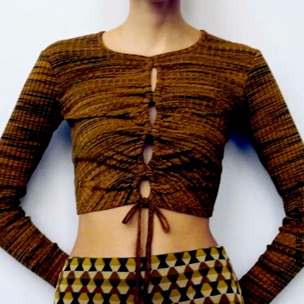 ZARA Long Sleeve Brown Ruched Crop Top Size S